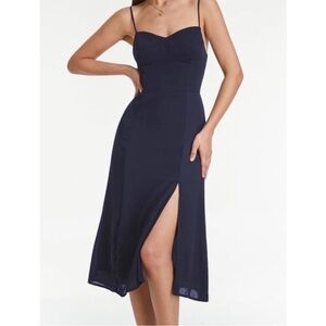 Commense Small Navy Blue A-Line Fit & Flare Sweetheart Neck Midi Dress